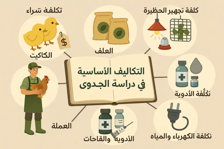 التكاليف الأساسية في دراسة جدوى مشروع تربية الدجاج
