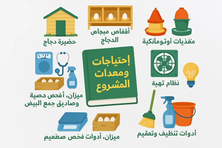 المعدات والاحتياجات الأساسية في دراسة جدوى مشروع تربية الدجاج