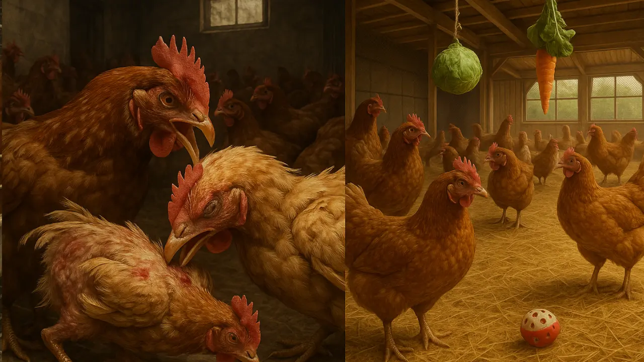 الافتراس عند الدجاج: الأسباب النفسية والبيئية وطرق الوقاية الفعالة للمربين