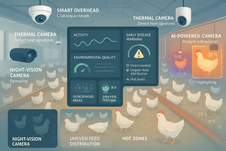 3. دور الكاميرات ضمن التقنيات الذكية في تربية الطيور في رفع الصحة والإنتاج